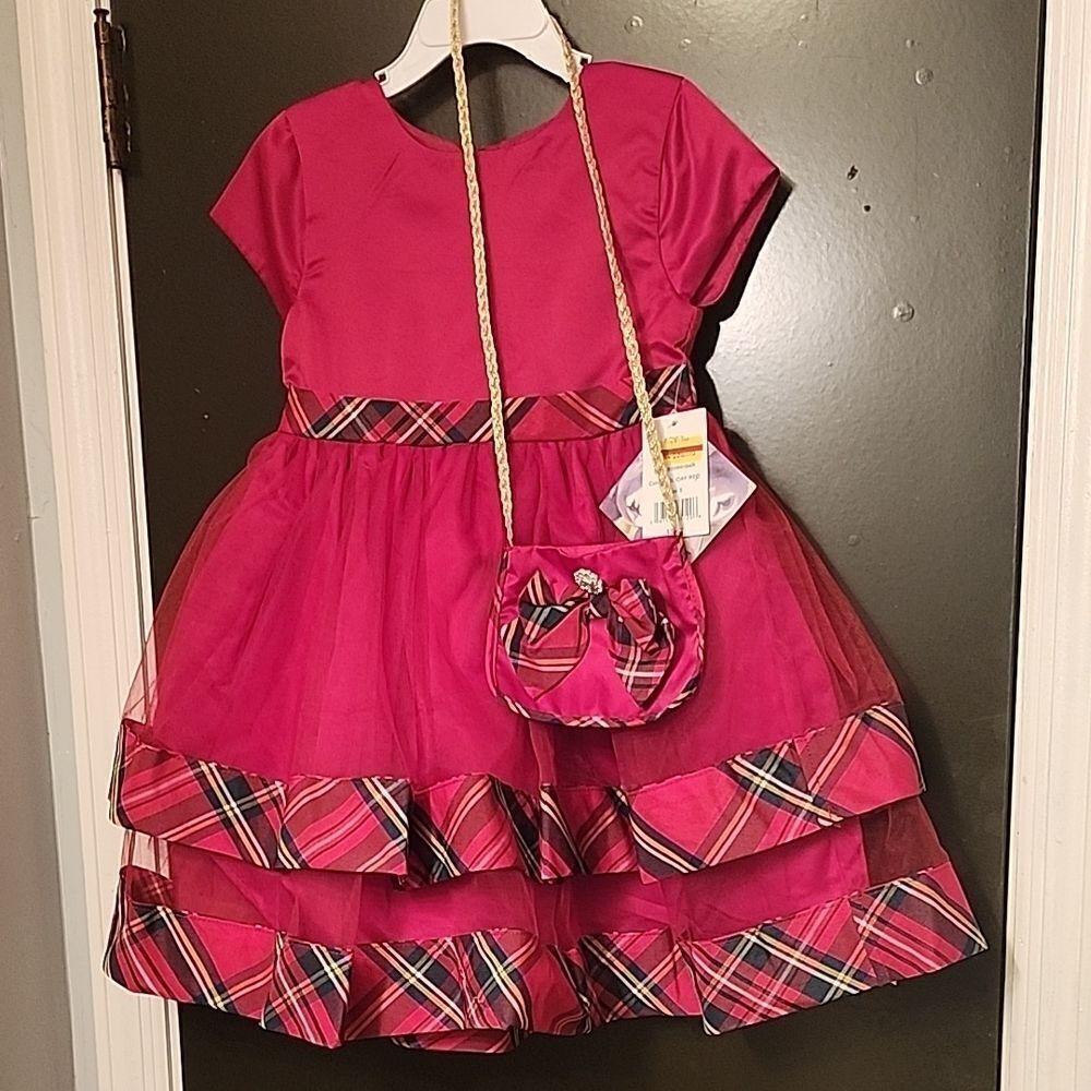 Blueberi Boulevard Plaid Dress with Matching Purse